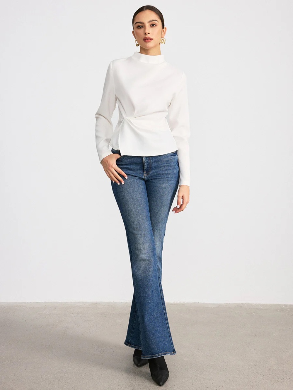 Commense Long-Sleeve Twist Mock Neck Top
